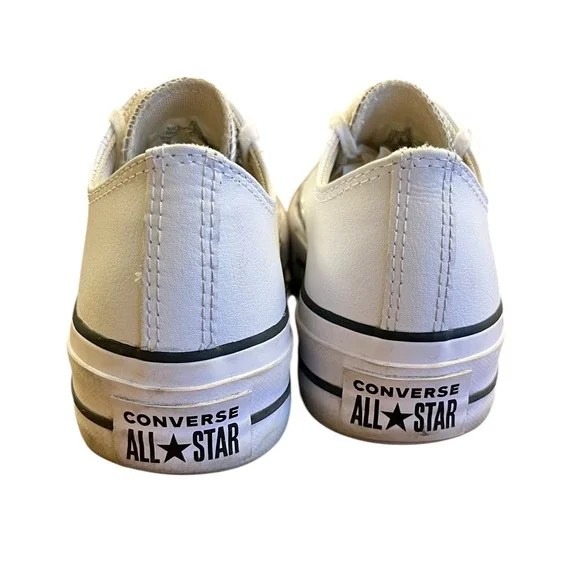 CONVERSE Chuck Taylor All Star Lift Platform White Leather Low Sneakers 7.5 - Picture 3 of 10